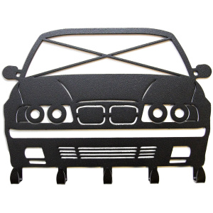 BMW E34 sleutelhanger voor aan de muur, zwart sleutelrek met het front van de 5-serie E34