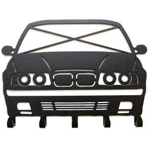 BMW E34 sleutelhanger voor aan de muur, zwart sleutelrek met het front van de 5-serie E34