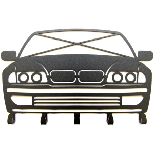 BMW E38 sleutelhanger voor aan de muur, zwart silhouet van de 7-serie E38 met haakjes