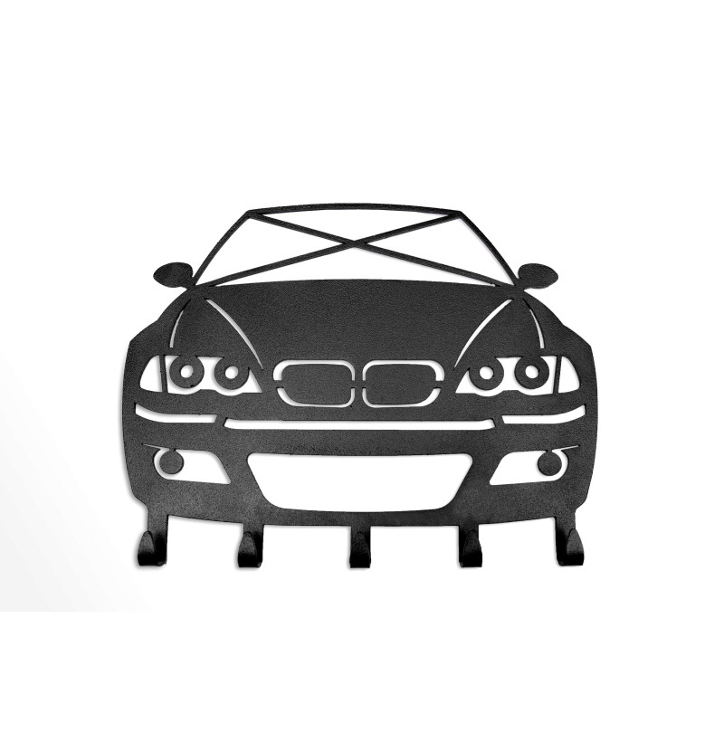 Drift Garderobenhaken BMW E46, Geschenk für Autoliebhaber 4 Schwarze Wandgarderobe mit der Front eines BMW E46 und Haken unten