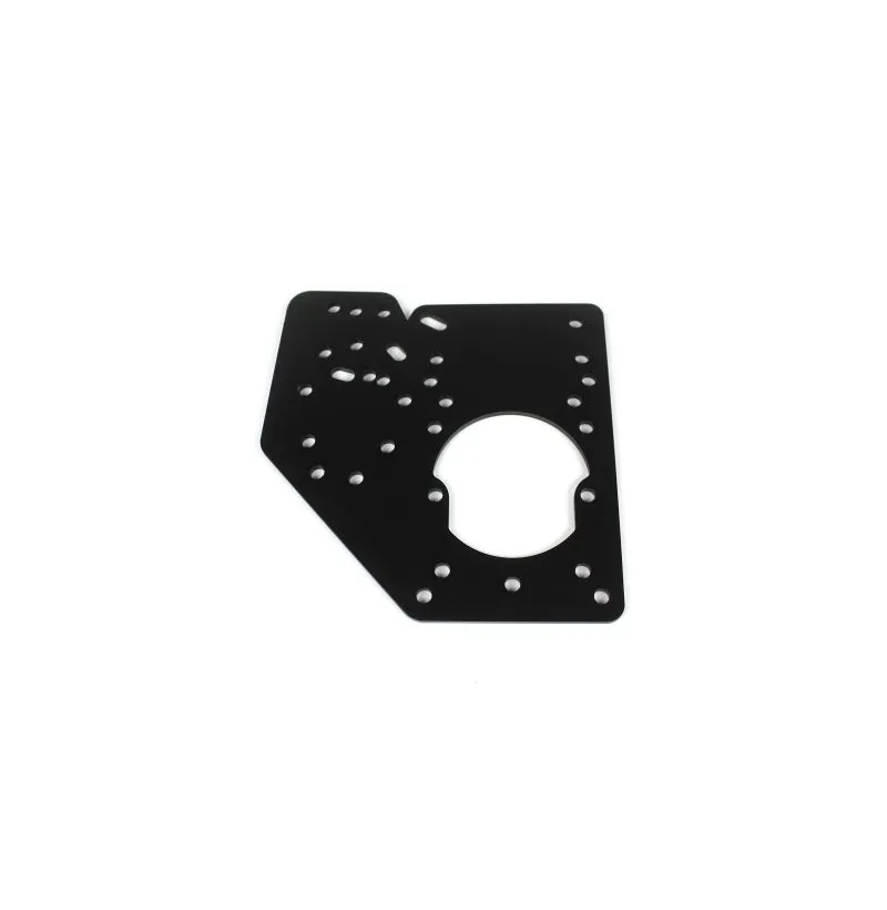 Montageplatte für umgekehrte hydraulische Handbremse, Fahrerseite 6 Grundplatte aus Stahl für eine umgekehrte Handbremse, Vorderansicht mit Aussparung und Löchern