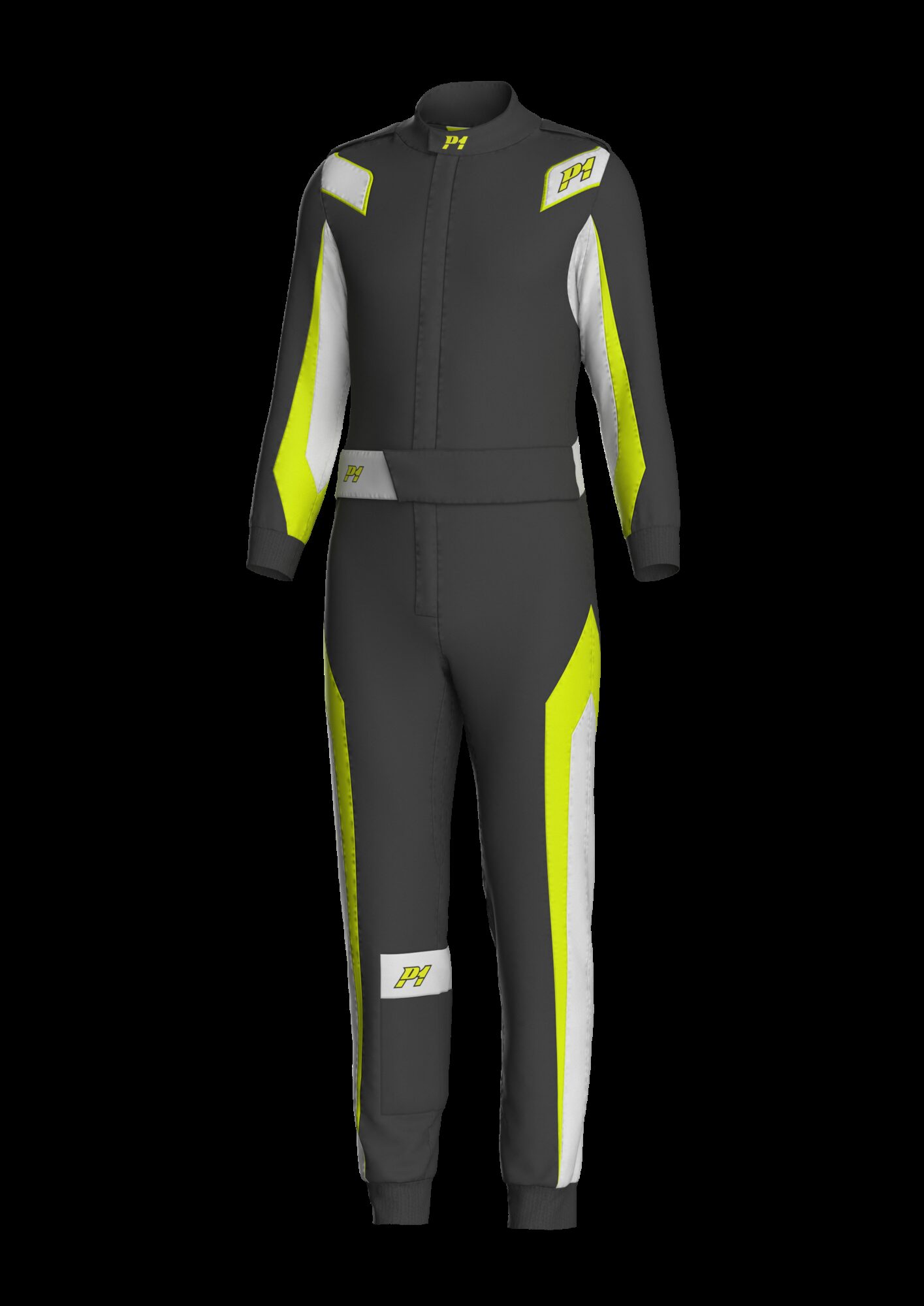 P1 Lite Best FIA racing suit 1 P1 Lite Best race overall in antraciet, schuin vooraanzicht