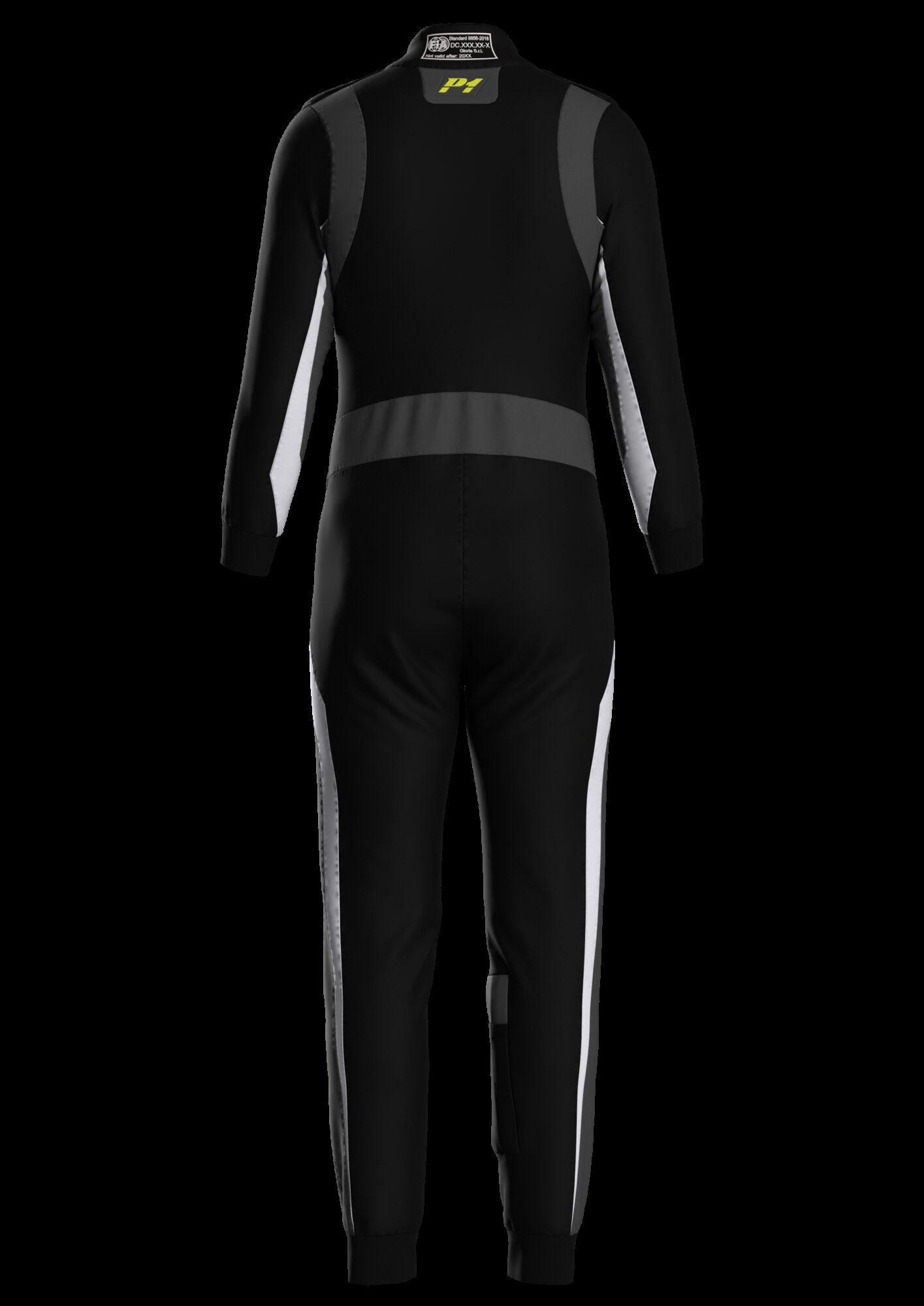 P1 Lite Best FIA racing suit 4 Achterkant van het zwarte Lite Best pak van P1