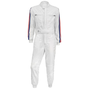 P1 Parabolica race overall in wit, vintage replica van de jaren 60
