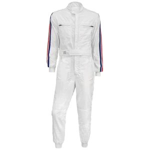 P1 Parabolica race overall in wit, vintage replica van de jaren 60