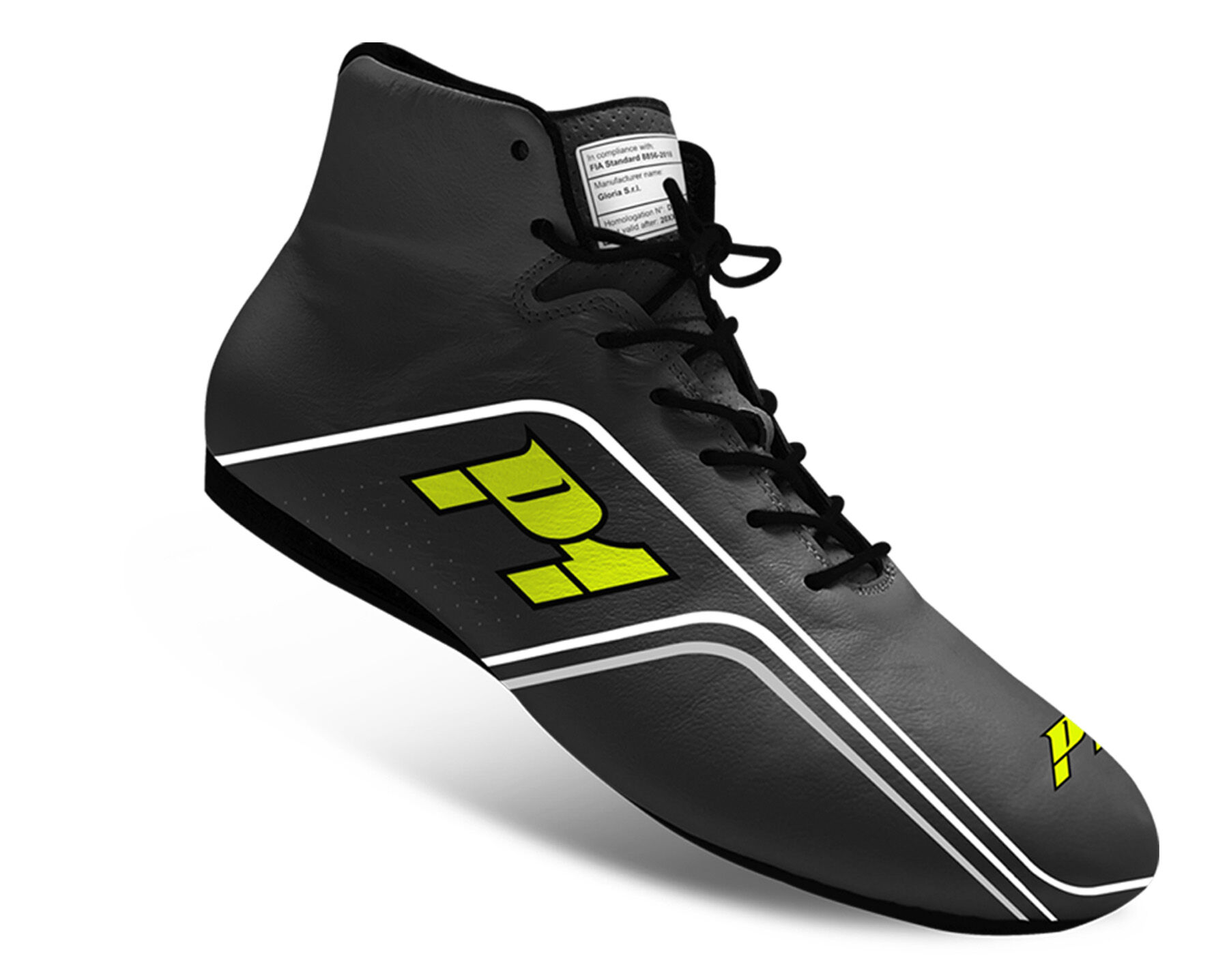 P1 Superlight FIA racing shoes 1 P1 Superlight FIA raceschoenen in zwart kangoeroeleer, zijaanzicht