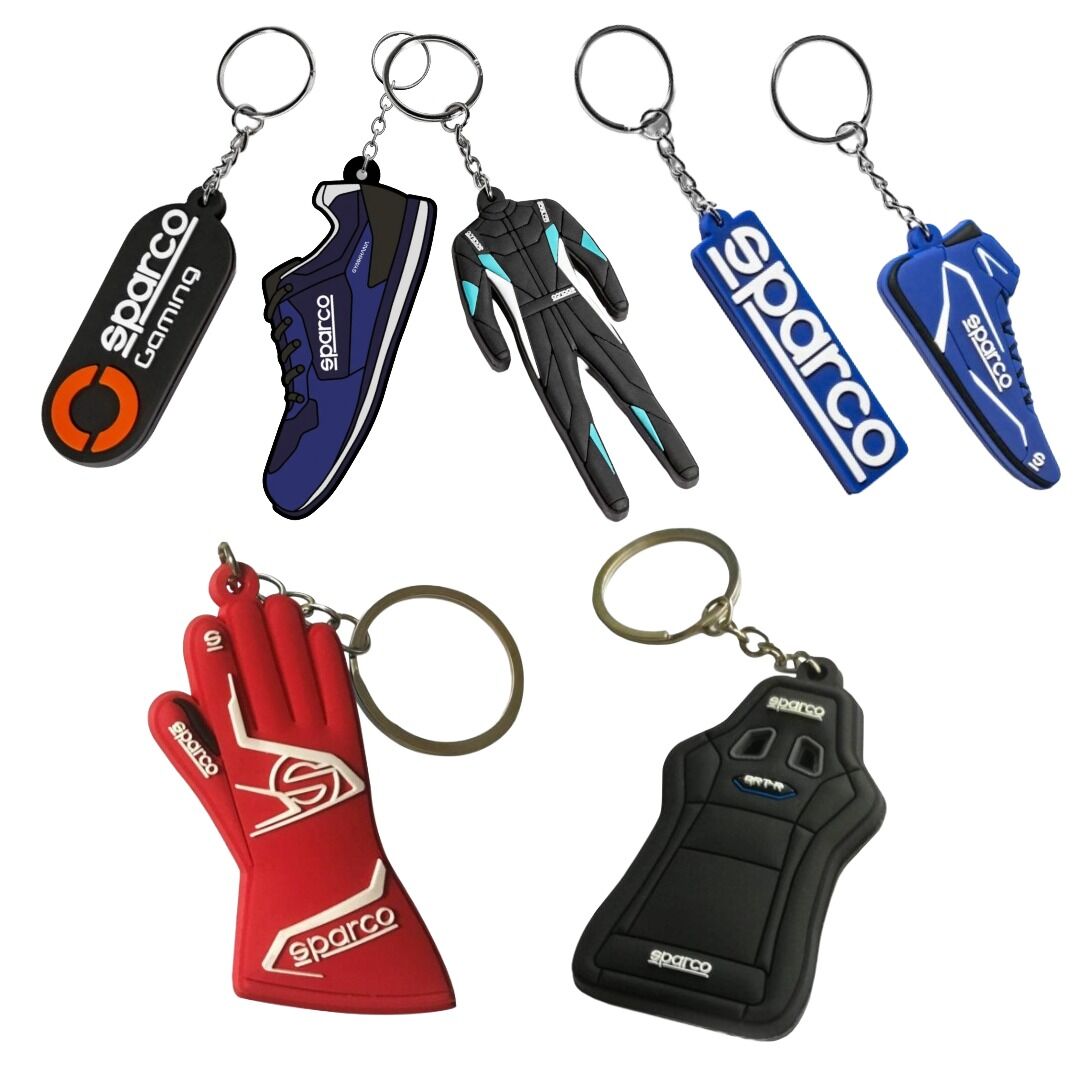 Sparco 3D keyring 1 Sparco 3D sleutelhanger in verschillende uitvoeringen naast elkaar