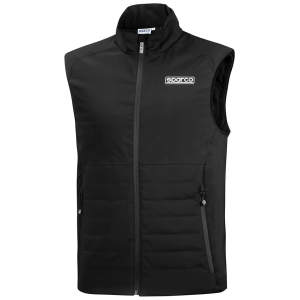 Sparco bodywarmer in zwart, vooraanzicht met centrale rits
