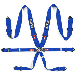 Sparco H-3 Steel FIA gordel 6-punts in blauw met compacte T-stang