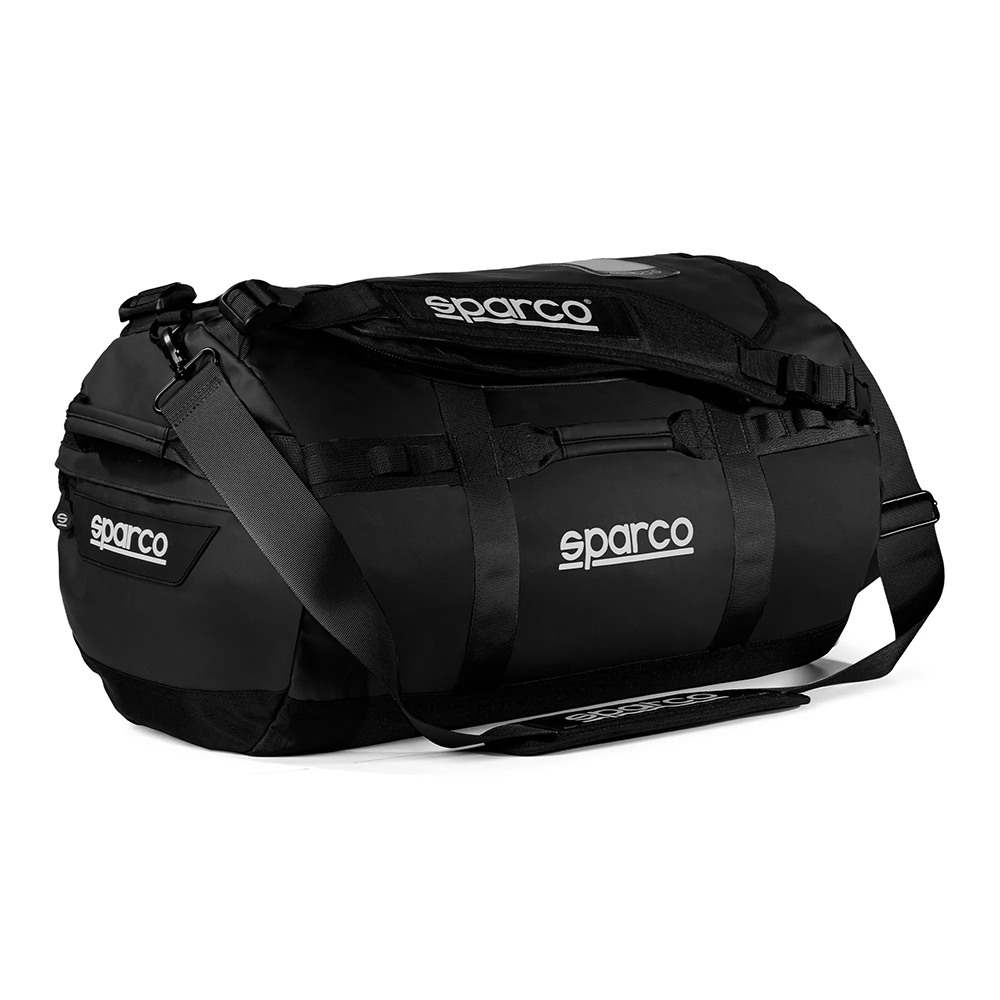 Sparco Dakar duffle bag small 2 Zwarte Dakar-S reistas van Sparco met rubberen logo's