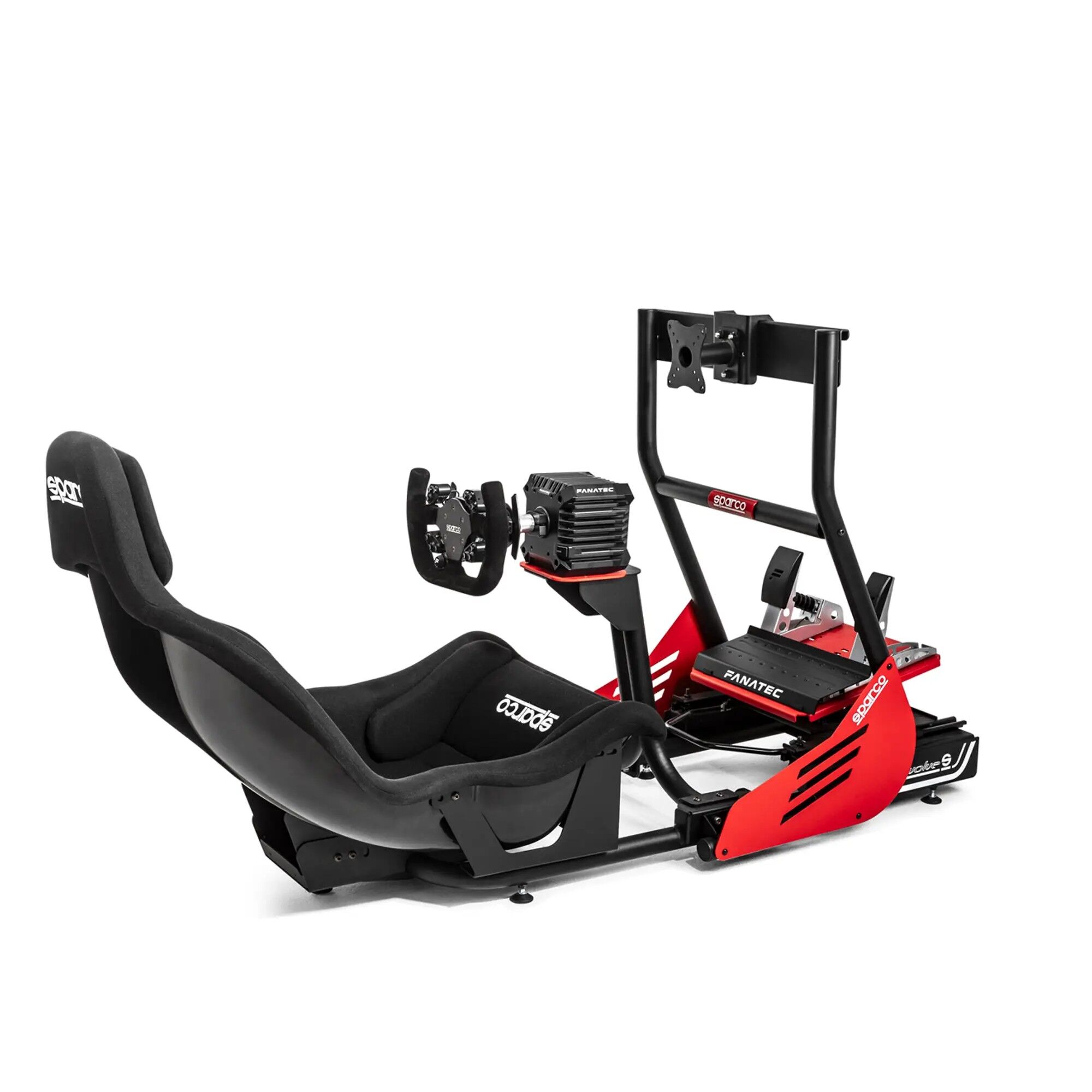 Sparco Evolve GP Rig I racing simulator 4 Zwarte Evolve GP cockpit met geïntegreerde monitorhouder