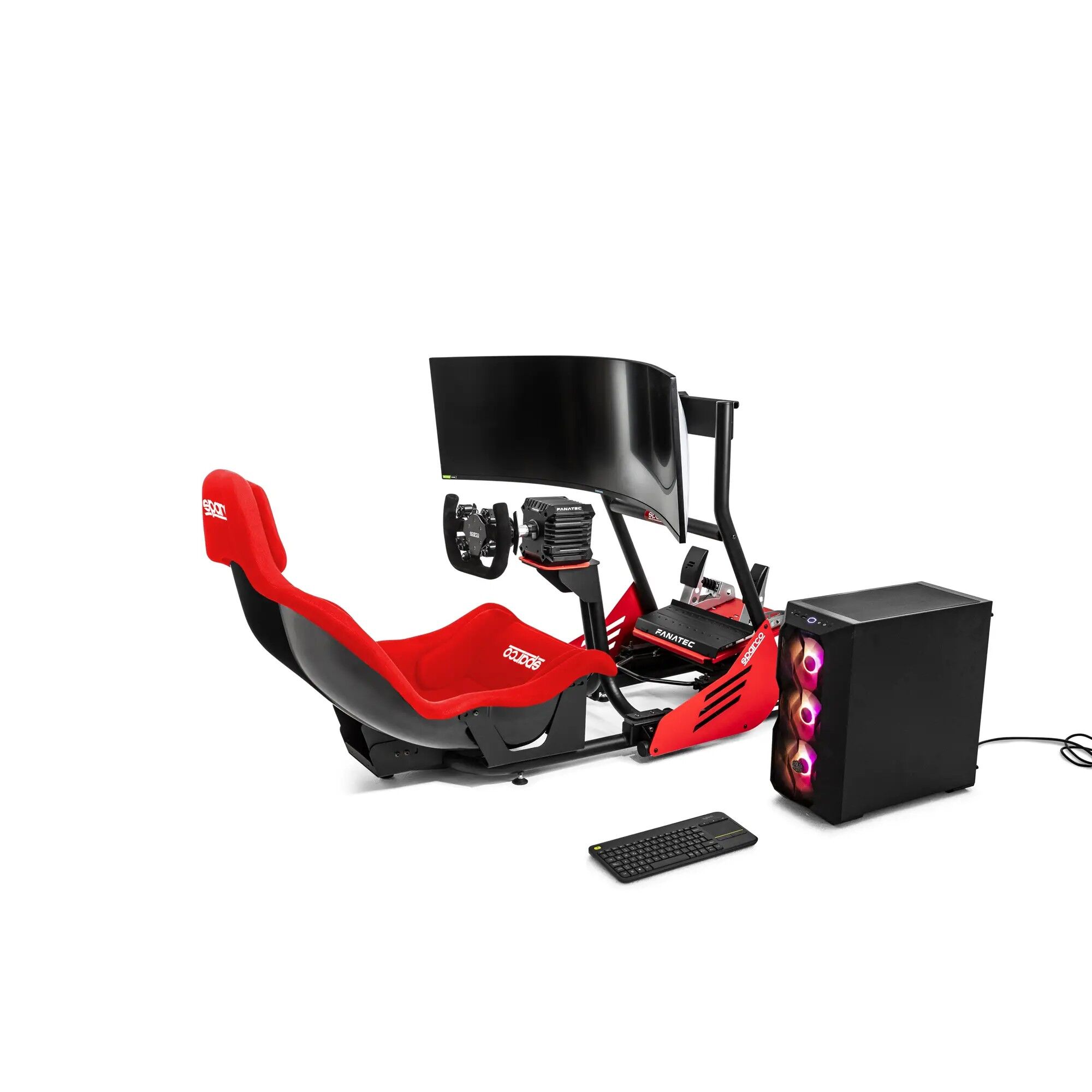 Sparco Evolve GP Rig II racing simulator 2 Rode uitvoering van de Evolve GP cockpit met liggende zitpositie