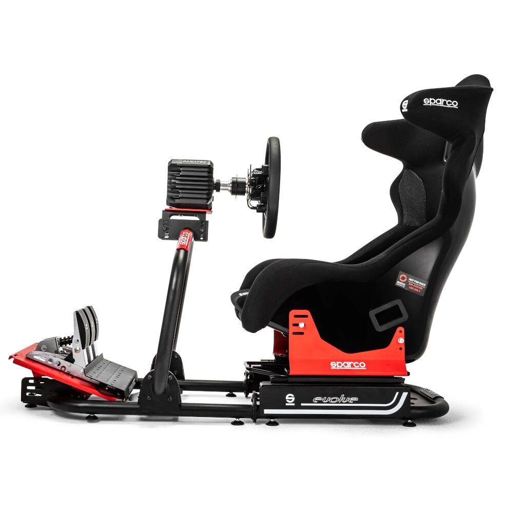 Simulateur GT-R Rig I Sparco Evolve 3 Detail van de simrace-cockpit van Sparco met load cell pedalen