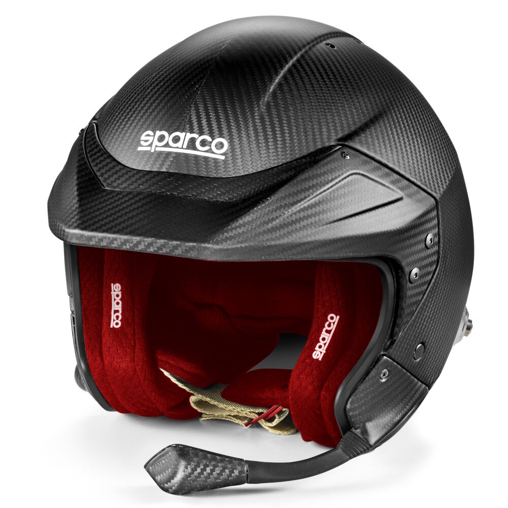 Sparco Flux RJ-i Carbon rallyhelm 2 Carbon rally jethelm met rood interieur en microfoonarm