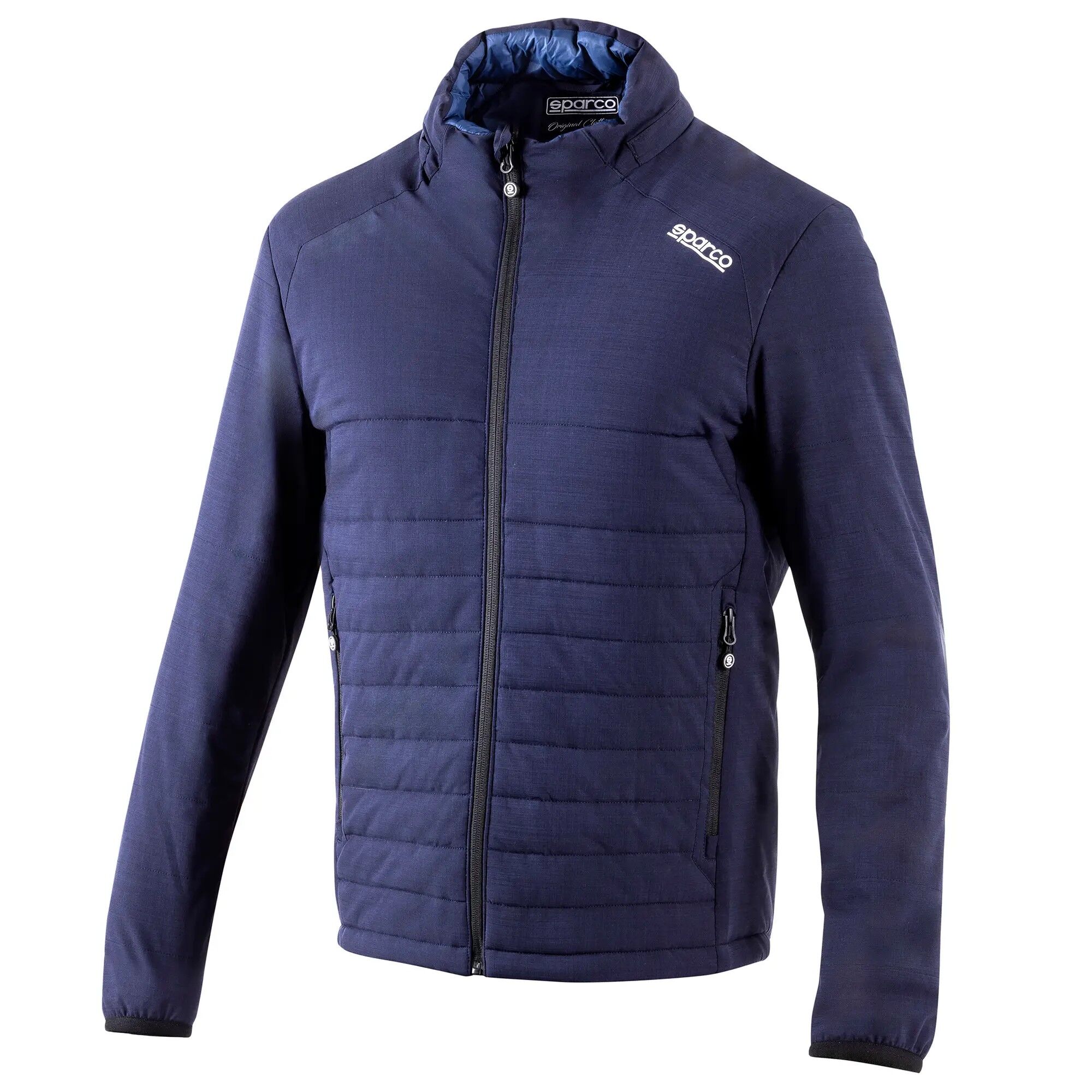 Sparco Frame jas 2 Marineblauwe gewatteerde jas van Sparco met softshell zijpanelen