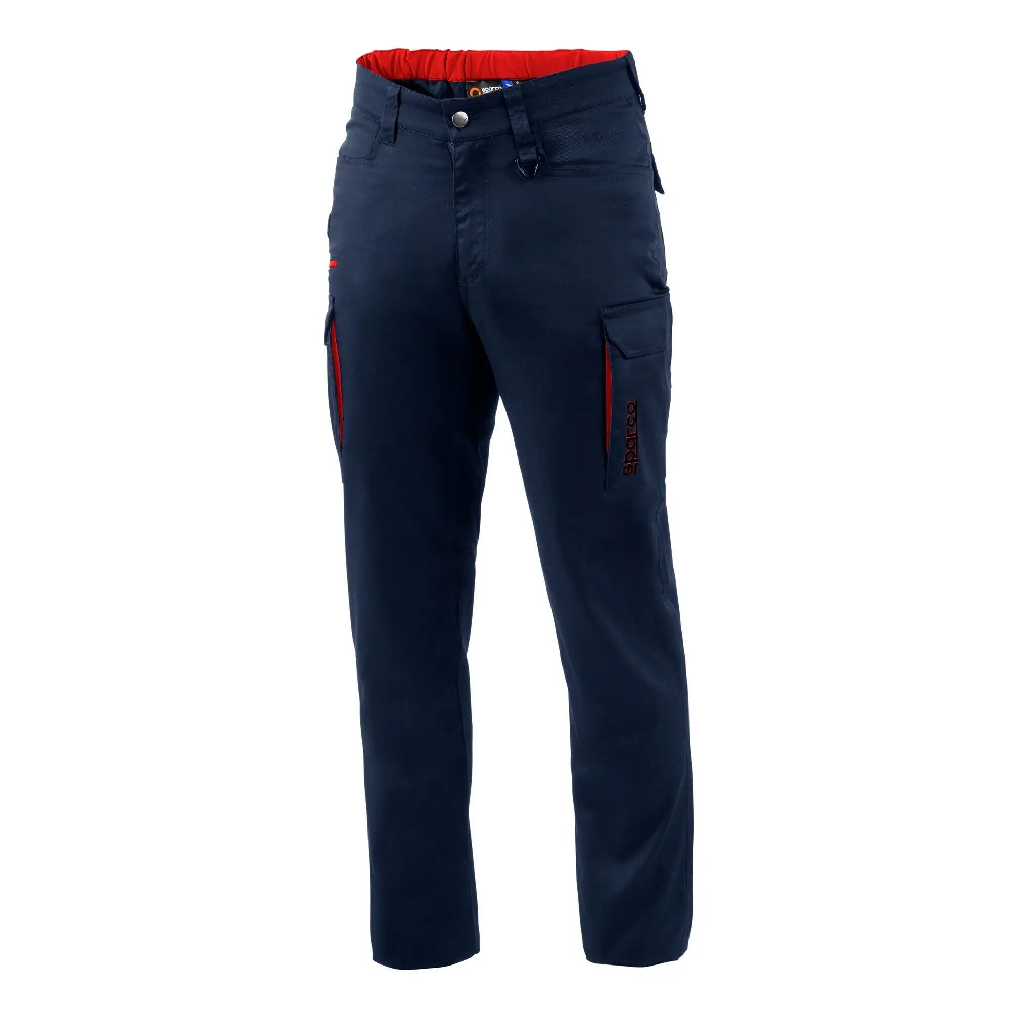 Sparco FTW Vermont Arbeitshose 2 Katoenen werkbroek van Sparco in marineblauw met rood gedragen