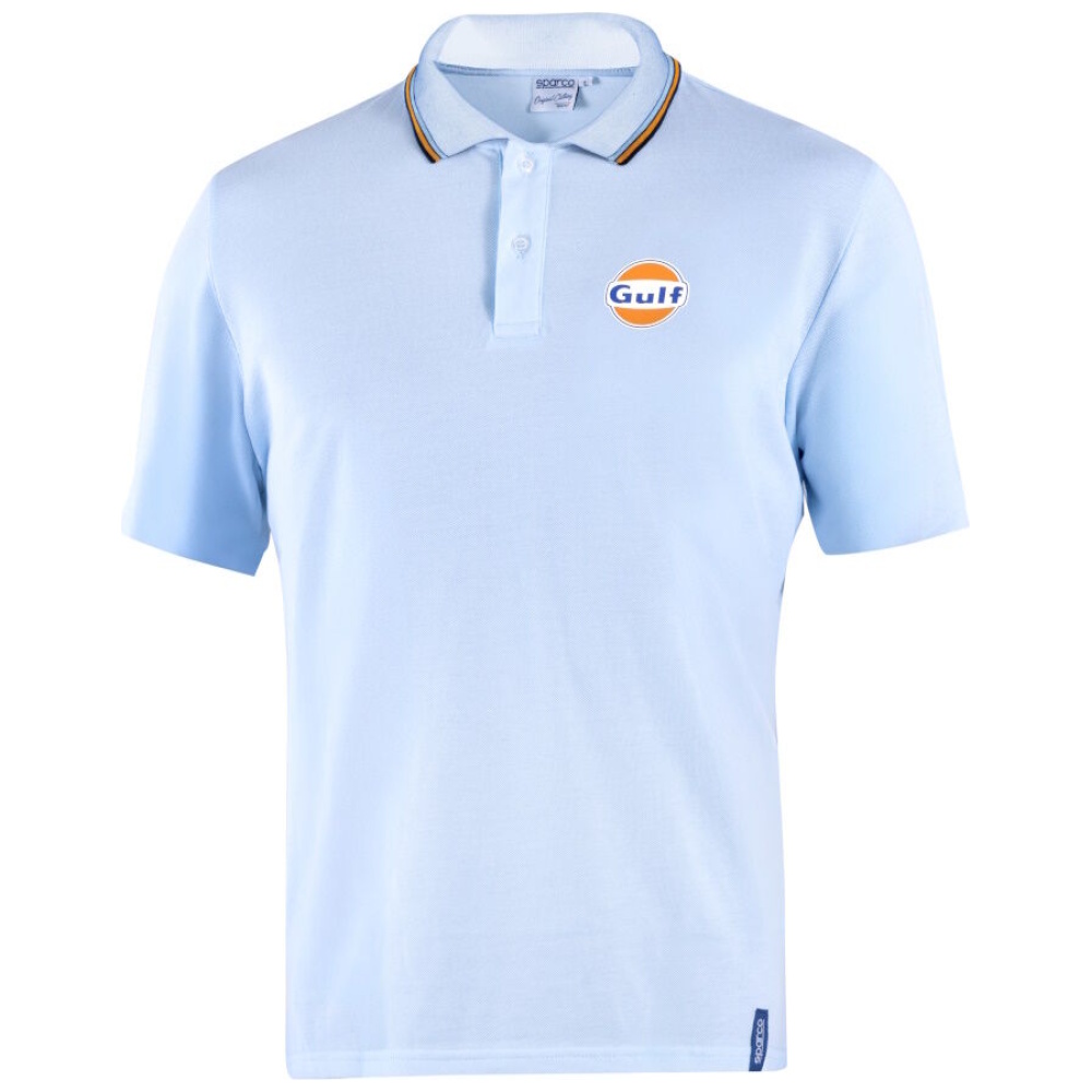 Sparco Gulf polo piqué in lichtblauw met Gulf-patch