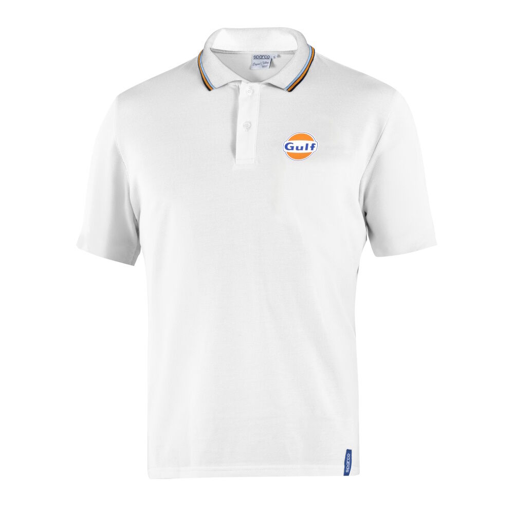 Polo Sparco Gulf piqué 3 Witte piqué polo met geribde kraag en Gulf-details