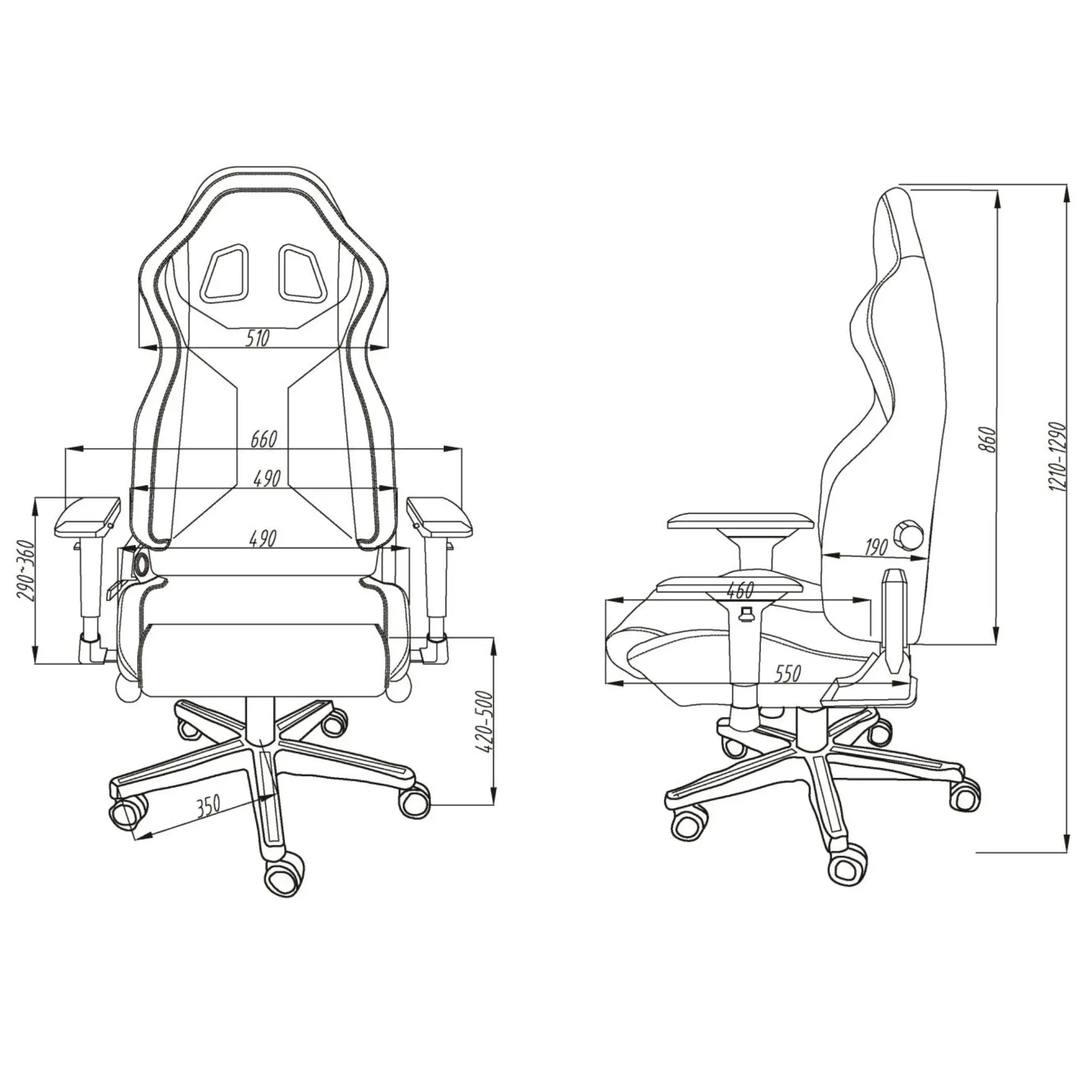 Chaise de bureau Sparco Icon Gulf 5 Maatschets van de Sparco Icon bureaustoel met afmetingen