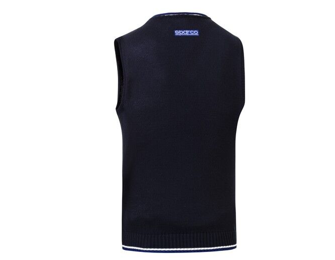 Pull sans manches Sparco Knitted Cotton 3 Detail van de blauwe katoenen spencer met geborduurd Sparco-logo