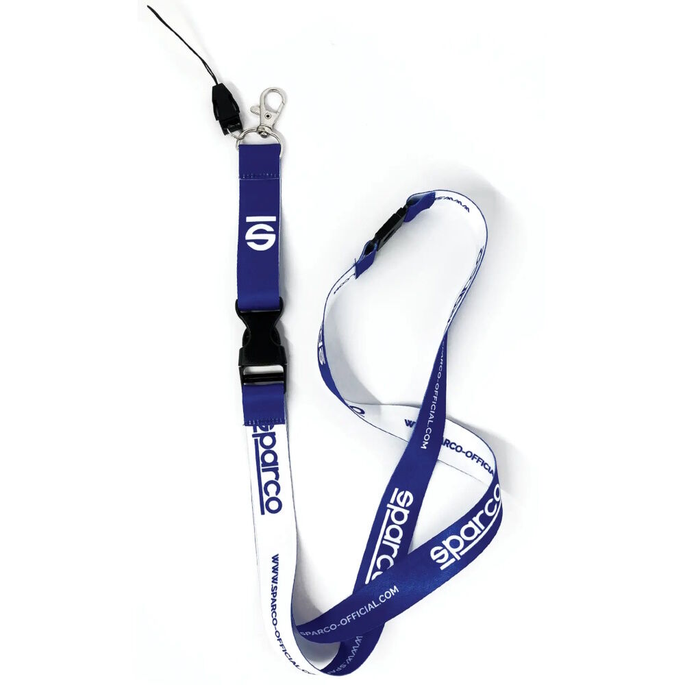 Sparco lanyard 1 Sparco lanyard in blauw en wit met bevestigingsclip