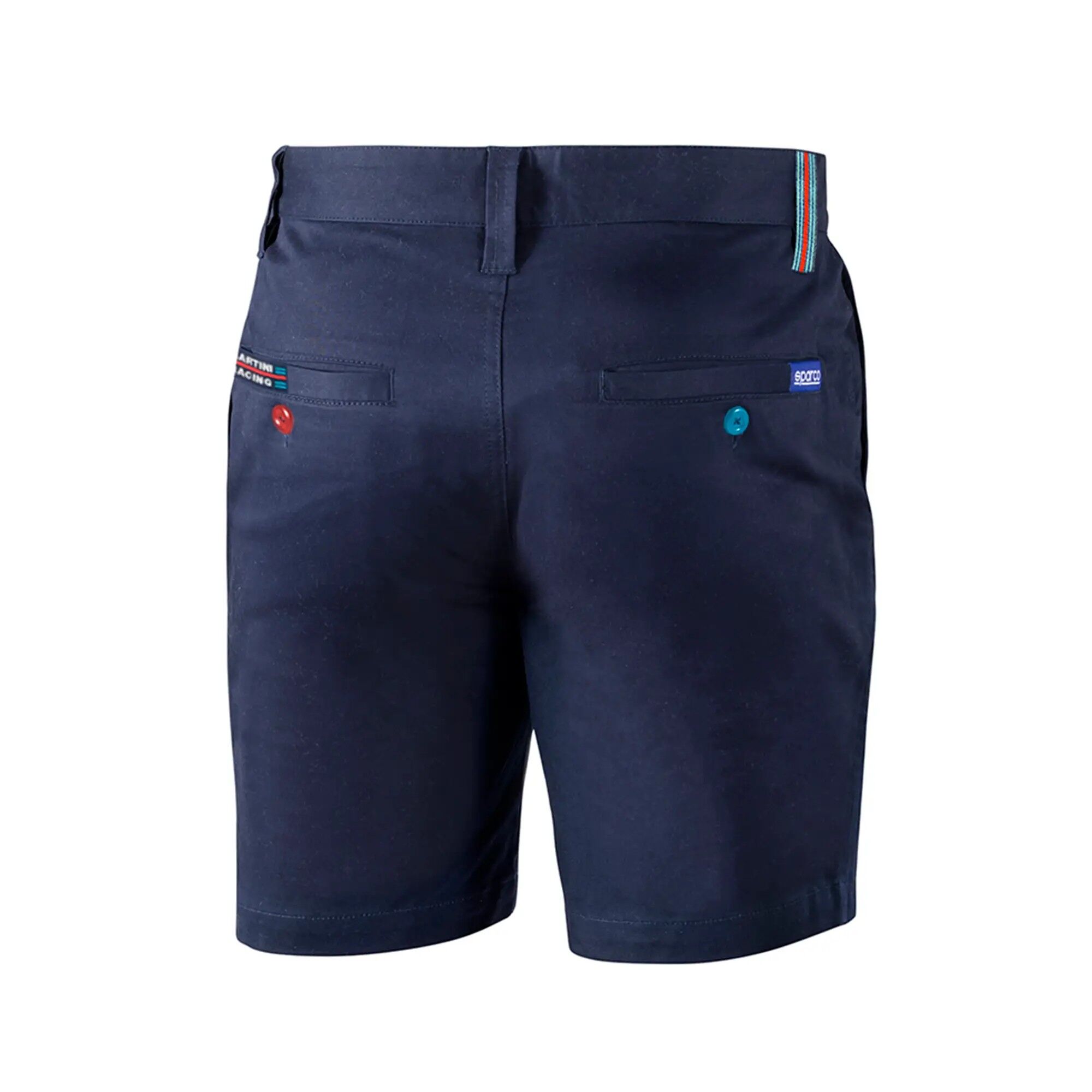Sparco Martini Racing Bermuda shorts 2 Detail van de Martini-strepen op de tailleband van de korte broek