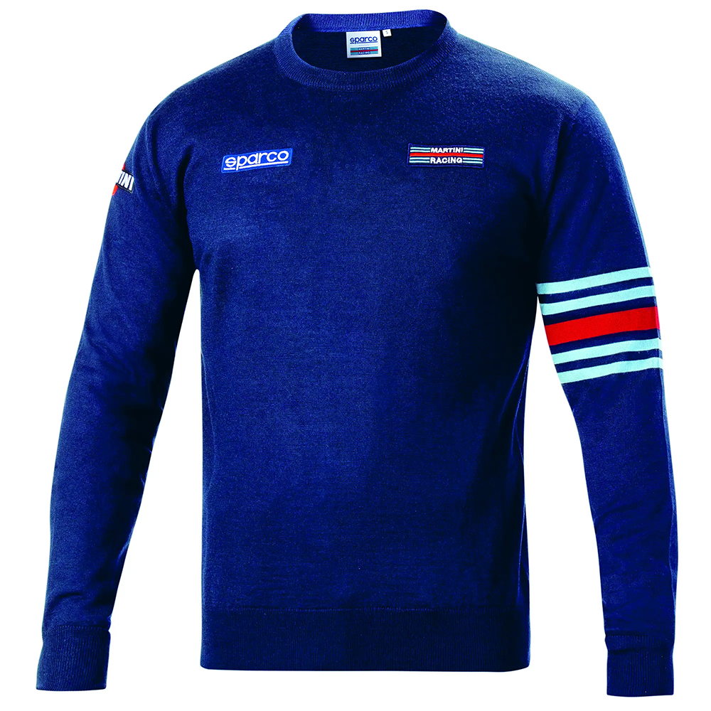 Pull col rond en coton Sparco Martini Racing 1 Marineblauwe katoenen crewneck trui van Sparco met Martini-strepen op de mouwen