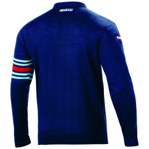 Marineblauwe katoenen crewneck trui van Sparco met Martini-strepen op de mouwen