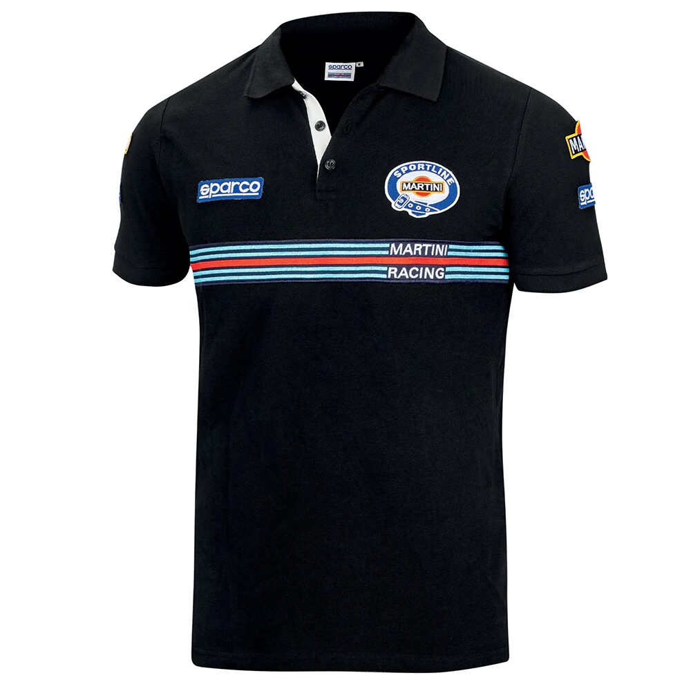 Polo Sparco Martini Racing Replica Patches 2 Katoenen piqué polo met Martini-strepen in zwart