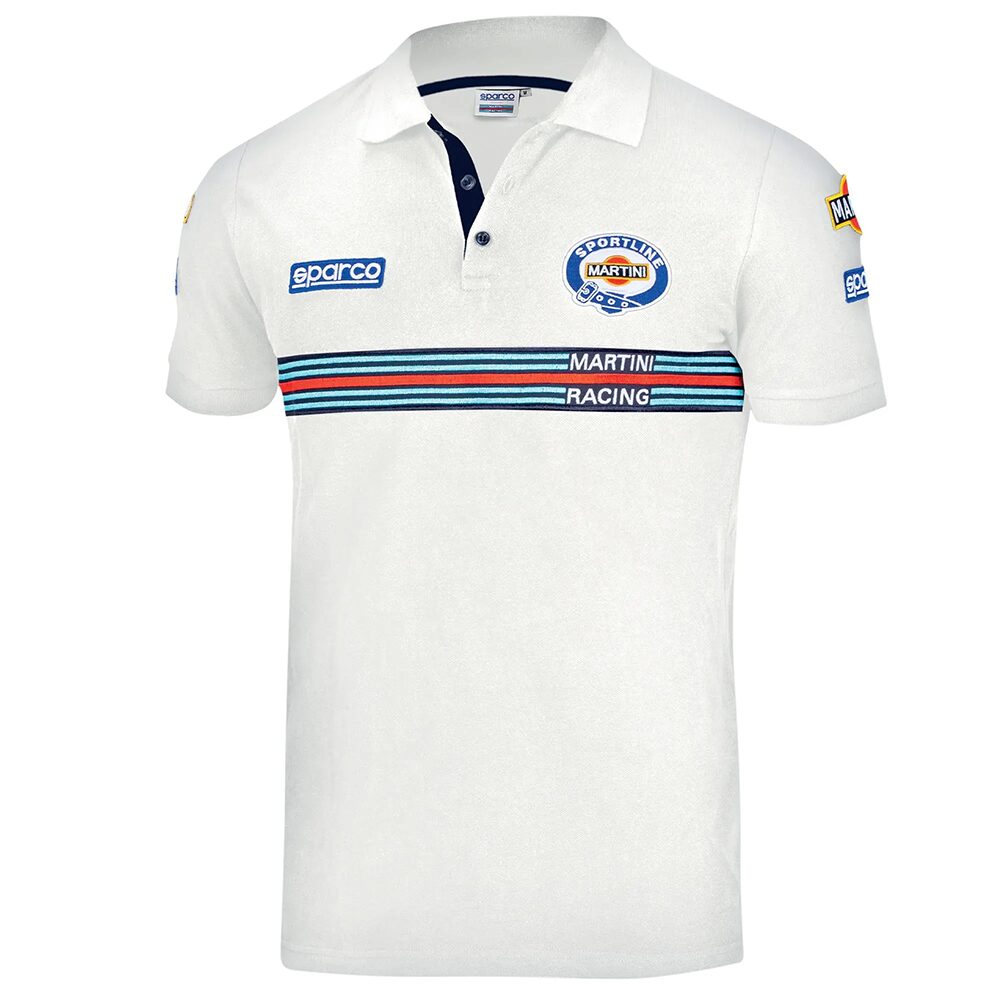 Polo Sparco Martini Racing Replica Patches 3 Witte replica polo van Sparco met geribde kraag
