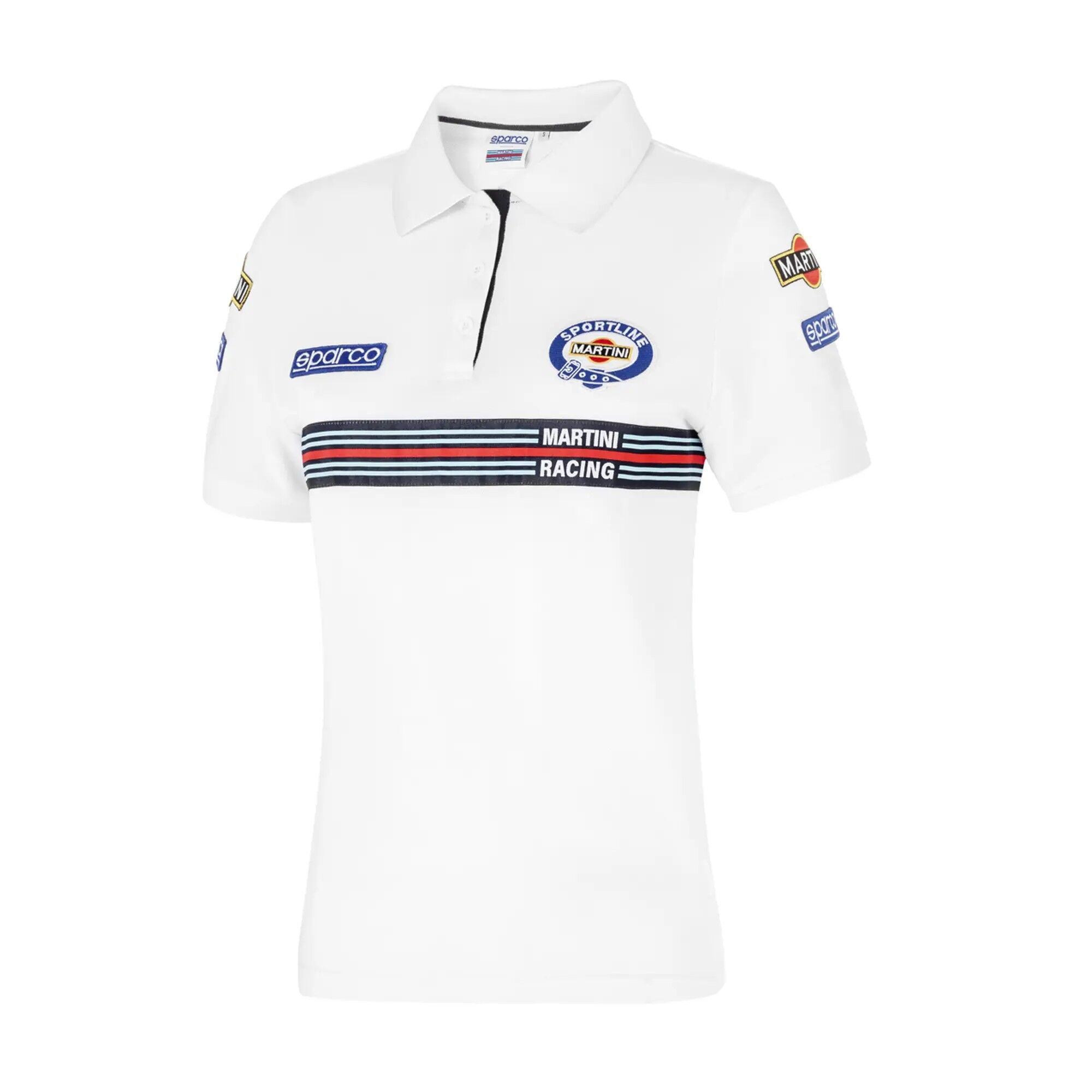 Polo réplique femme Sparco Martini Racing 1 Witte Martini Racing replica polo dames van Sparco met logo's