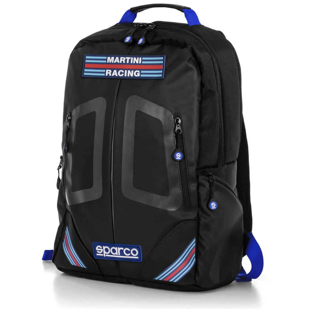 Martini Racing Stage rugzak van Sparco in zwart/blauw met laptopvak