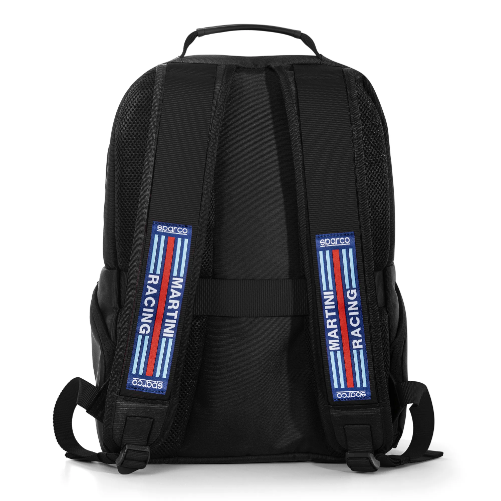 Sparco Martini Racing Stage backpack 4 Zwarte Martini rugzak van Sparco van achteren met schouderbanden