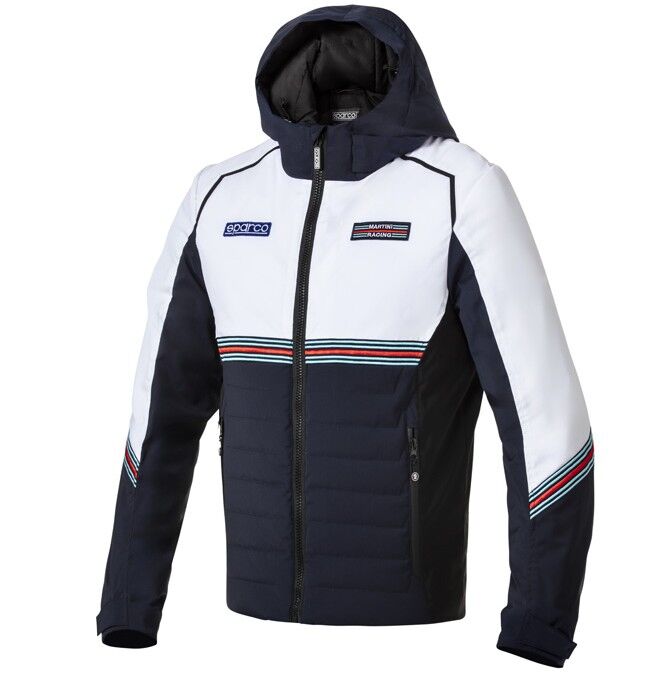 Sparco Martini Racing winterjas 2 Marineblauw met witte Martini jas met racestrepen