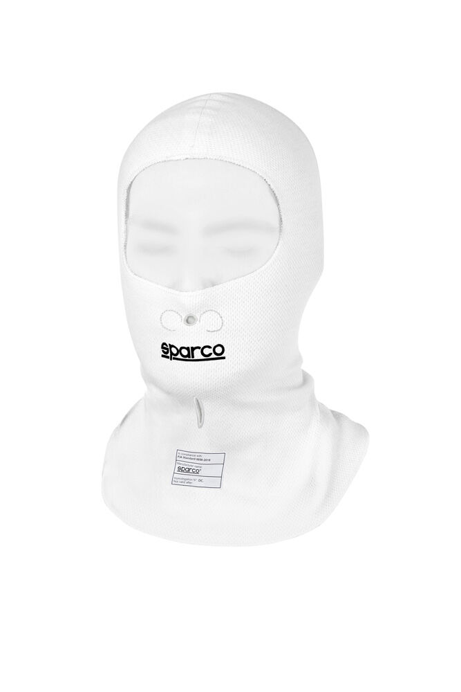 Cagoule Sparco Pista FIA 1 Sparco Pista balaclava in wit met microfoonhouder en kabeldoorvoer