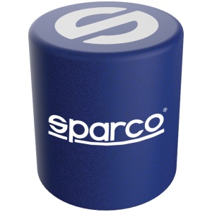 Blauwe Sparco poef met S-logo op de bovenkant