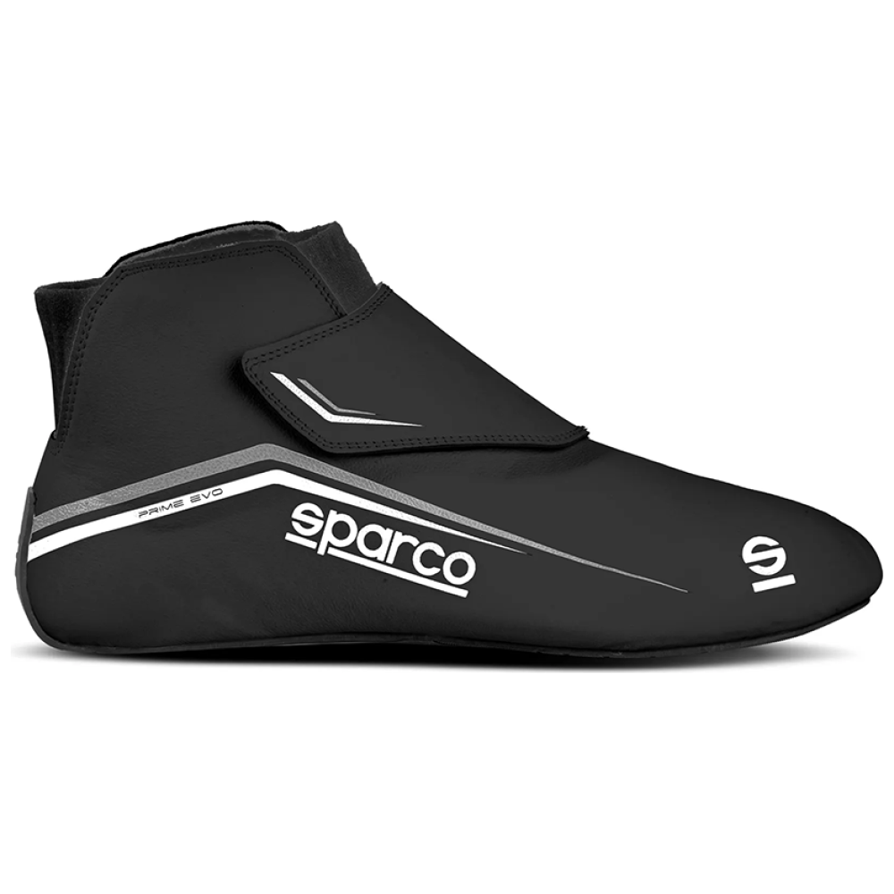 Sparco Prime Evo raceschoenen in zwart kangoeroeleer met veterloze riemsluiting