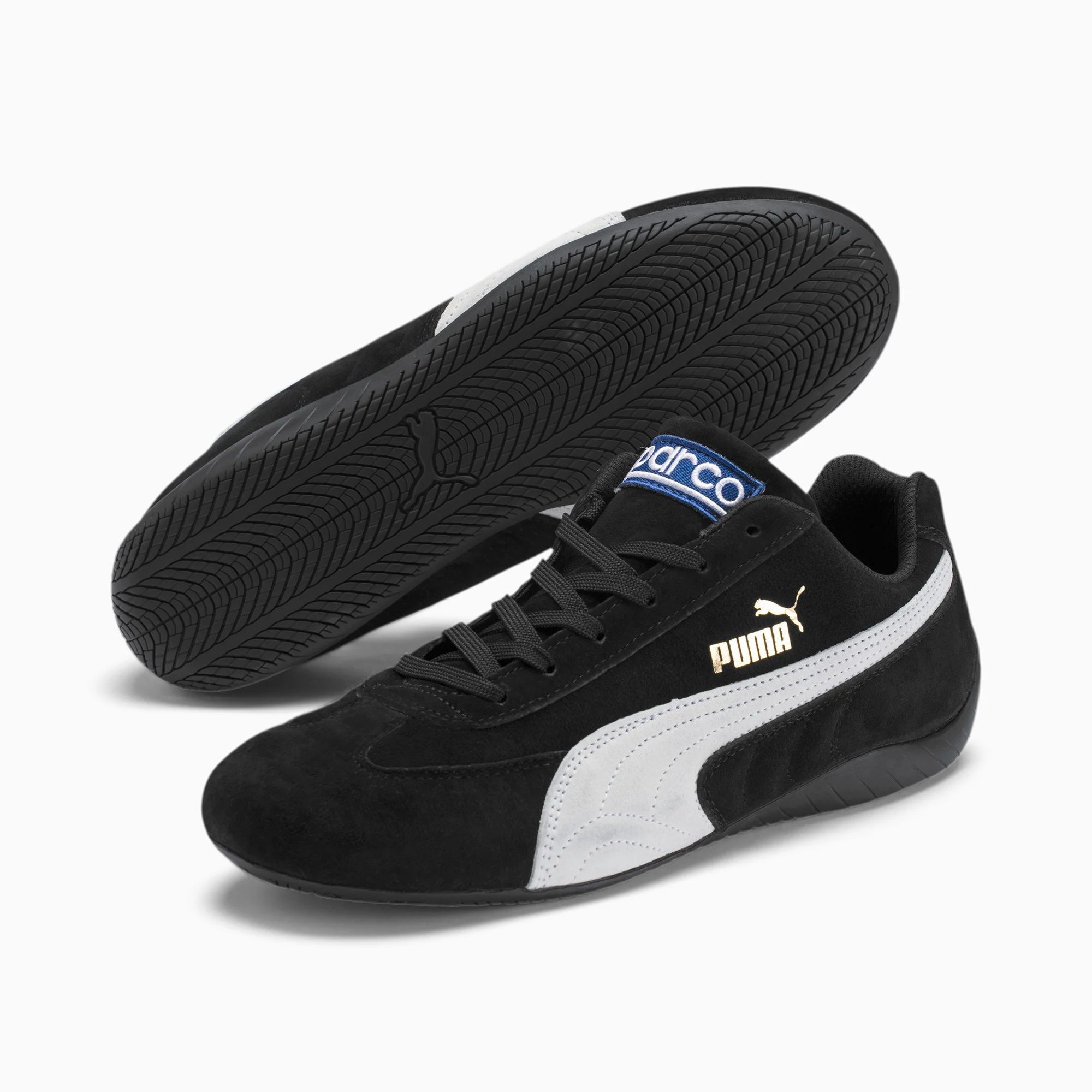 Sparco Puma SpeedCat sneakers maat 40 1 Sparco Puma SpeedCat sneaker in zwart, zijaanzicht van de lage racing schoen