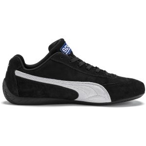 Sparco Puma SpeedCat sneaker in zwart, zijaanzicht van de lage racing schoen