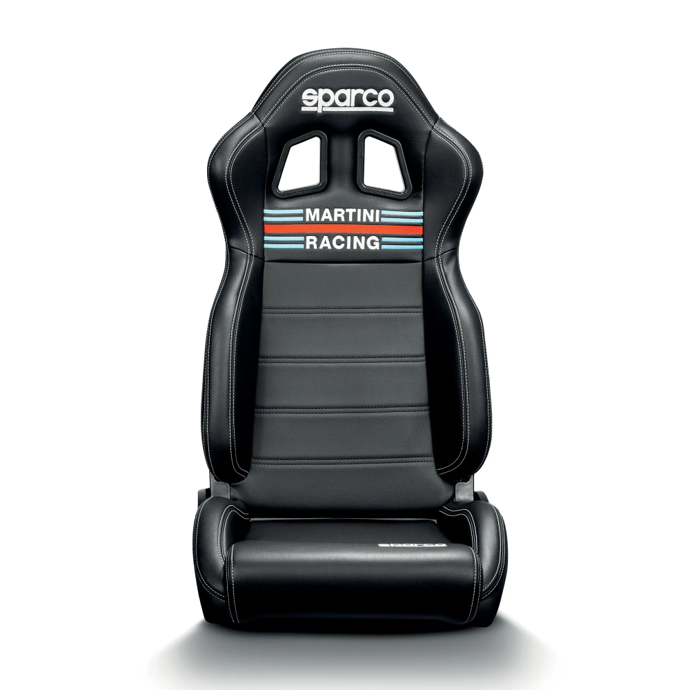 Sparco R100 Martini Racing sports seat 3 Detail van de Martini racestrepen op het middenkussen