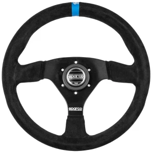 Sparco R383 Logo race stuur met blauwe centrale ring en bedrukt logo