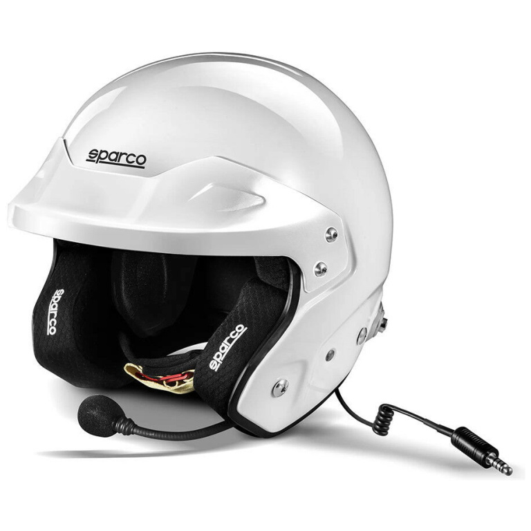 RJ-i FIA helm wit van Sparco, open face helm met intercom