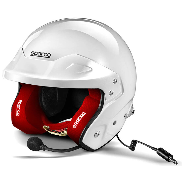 Sparco RJ-i FIA helm in wit met rode binnenzijde, open face rallyhelm