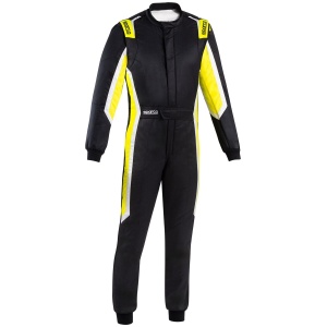 Sparco Sprint Pro race overall in zwart met blauw, vooraanzicht