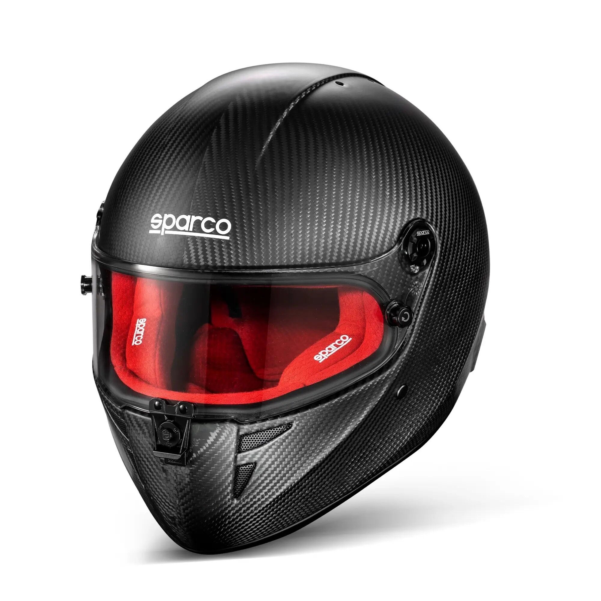 Casque de karting Sparco Stealth KF Carbon 2 Carbon karthelm van Sparco met rode accenten, Stealth KF