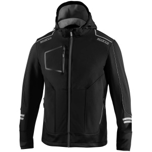 Sparco Tech softshell jas in zwart met grijs en afneembare capuchon