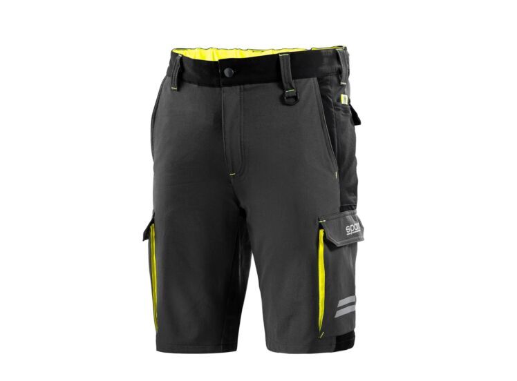 Short de travail Sparco Tech taille XL 1 Sparco Tech werkshort in grijs met geel en reflecterende details