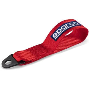 Sparco textiel sleepoog in rood met stalen bevestigingsplaat
