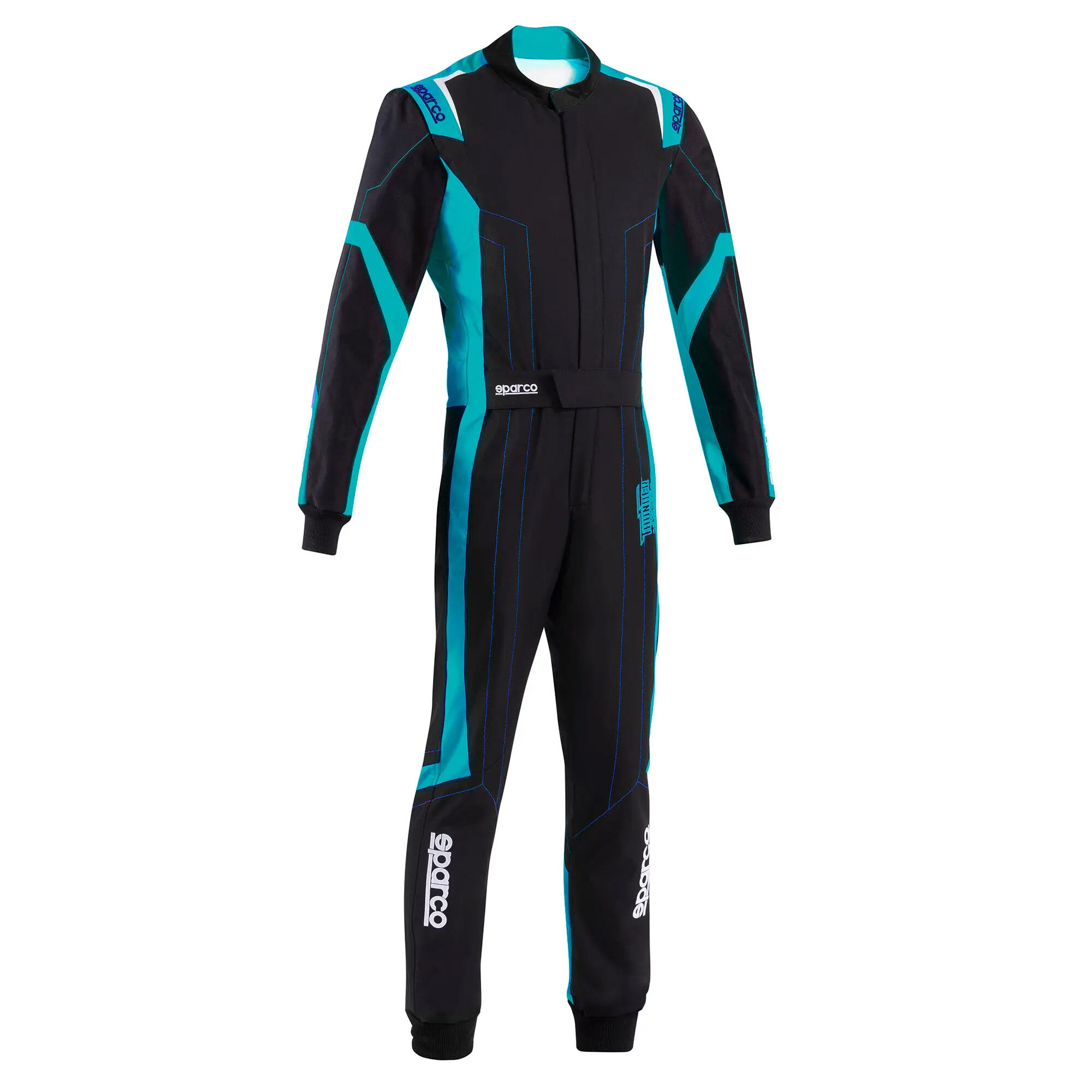Sparco Thunder Advanced kartoverall 2 Sparco Thunder Advanced kartpak zwart met lichtblauw