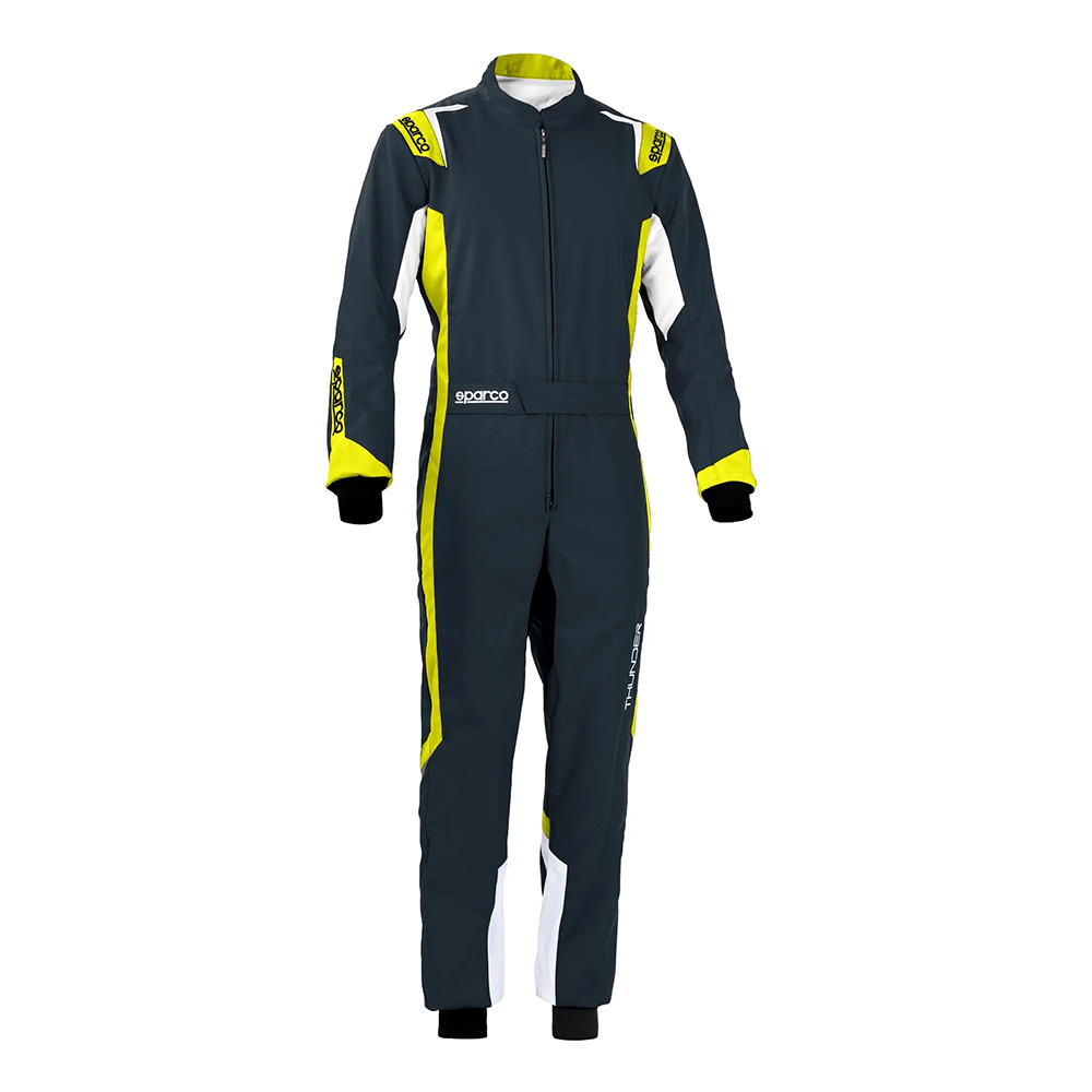 Sparco Thunder kartoverall 2 Donkergrijs kartpak met fluo gele accenten van Sparco